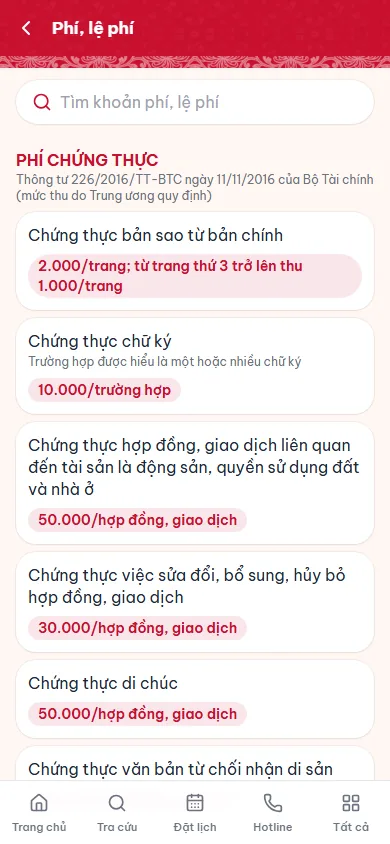 Phí lệ phí Mini App