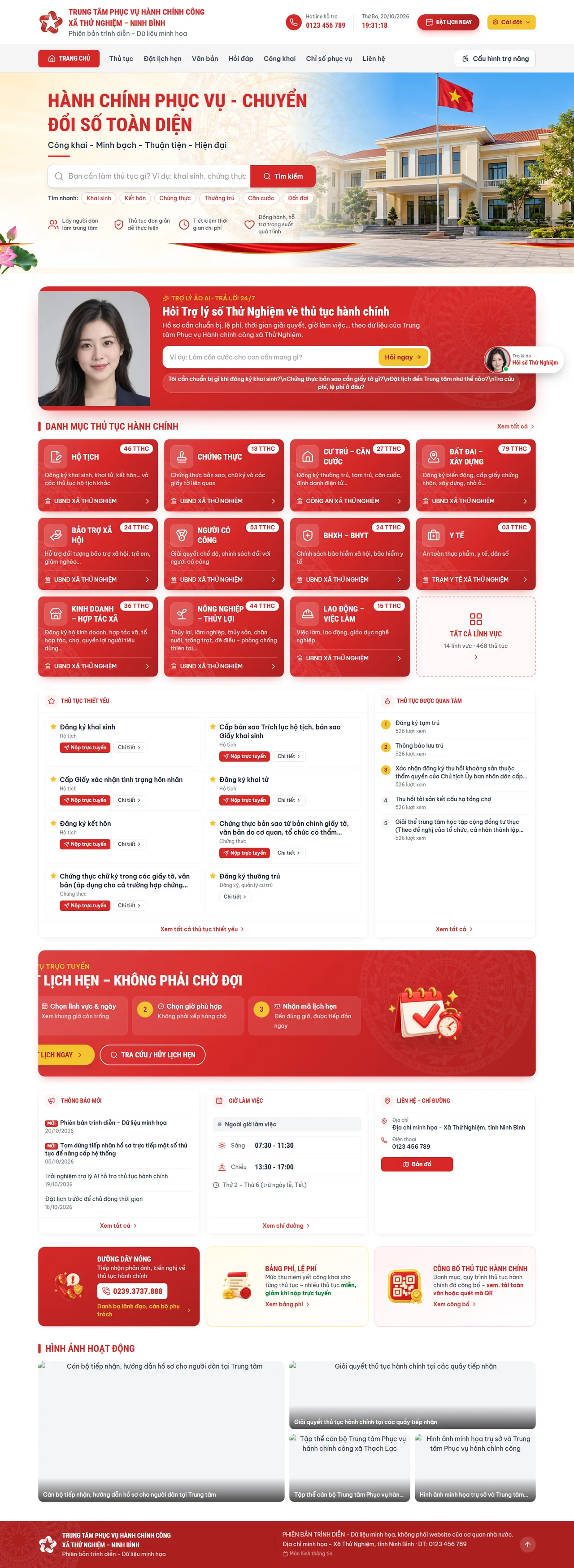 Giao diện website Trung tâm Phục vụ Hành chính công xã Thử Nghiệm